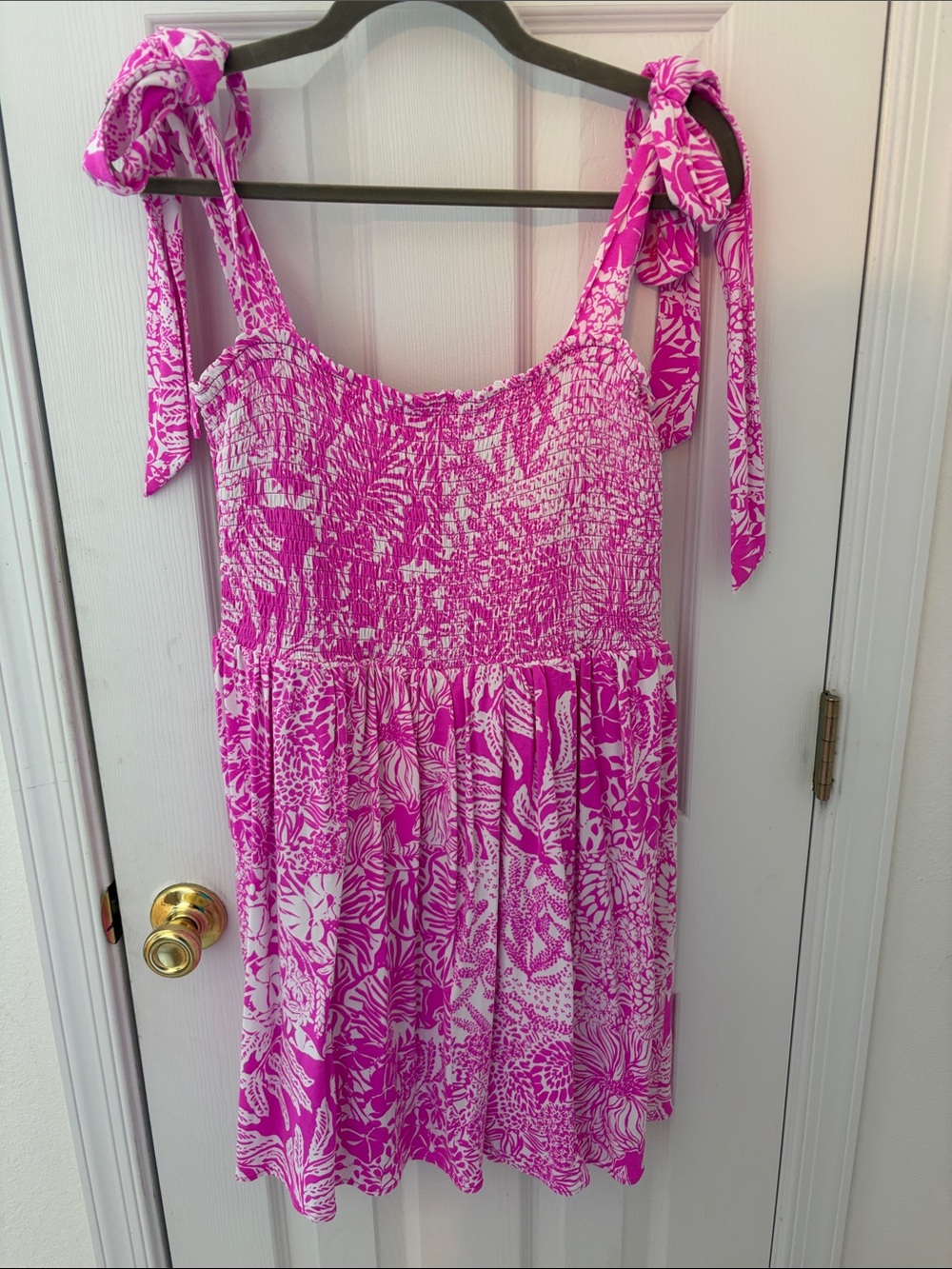 Pink & White Tie-Shoulder Sundress Romper